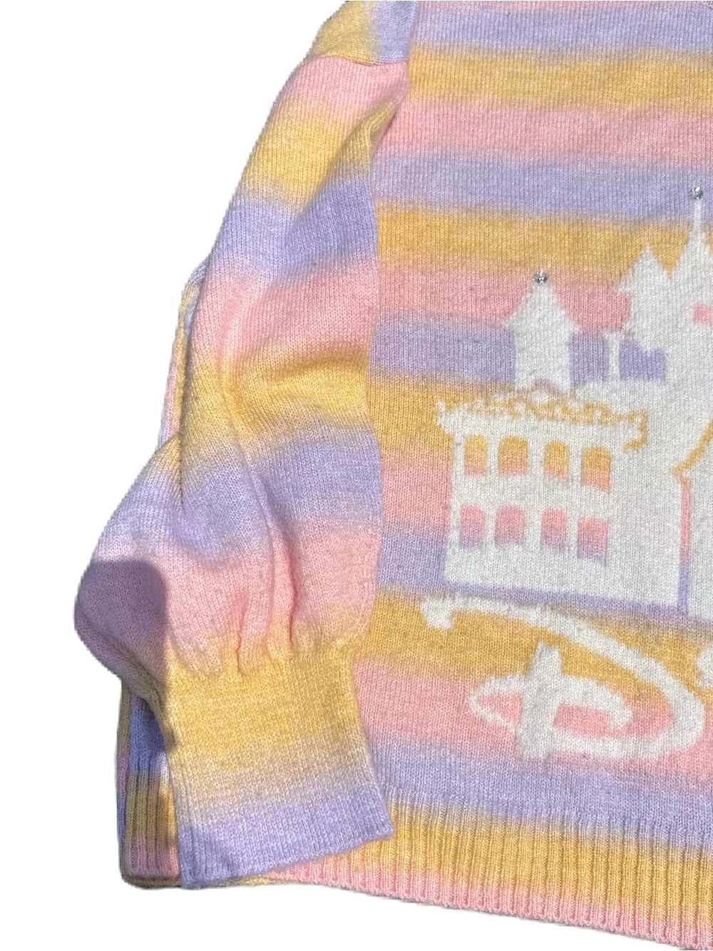 Disney Pastel Rainbow Castle Sweater Striped XL Pink Yellow Magic Kingdom